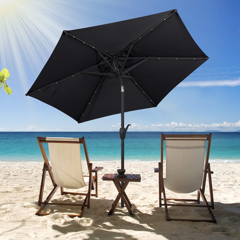 Costway 7.5 ft Solar Powered Patio Umbrella with LED Lights Push