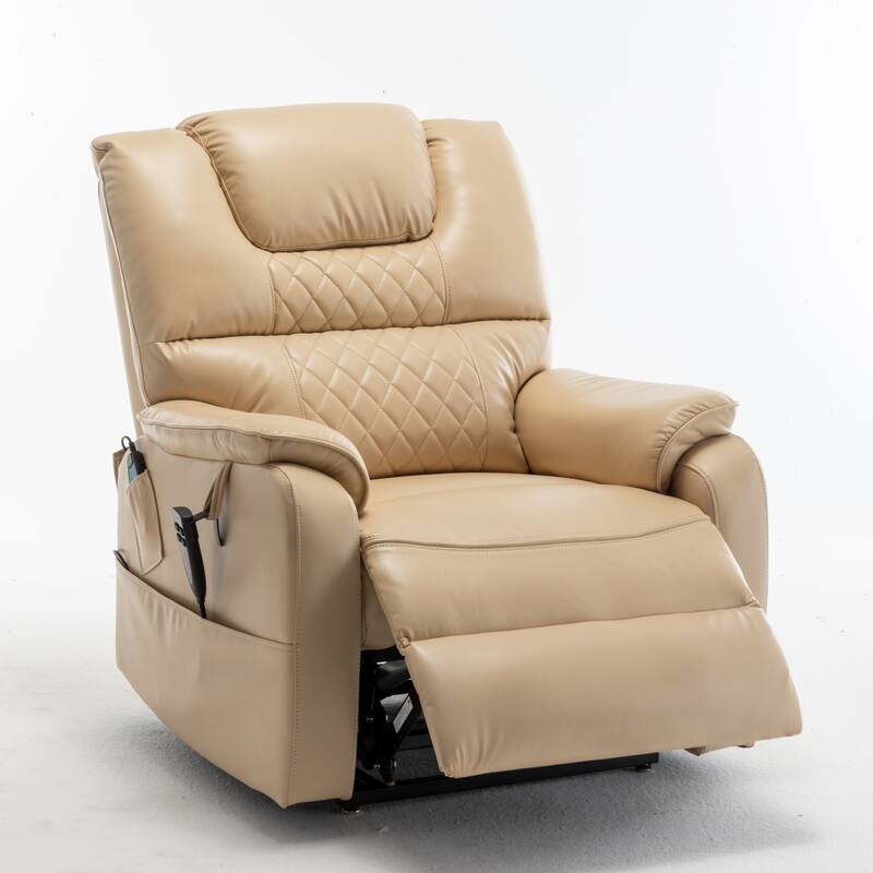 Electric Lift Recliner with Heat Massage, Ergonomic Home Theater Lounge Sofa, Recliner with USB Charging & Side Pockets