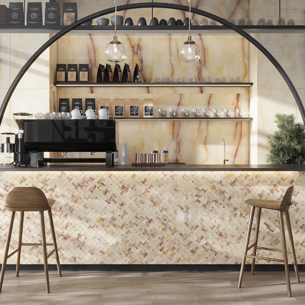 Splendor 12x12 Miele Porcelain Mosaic Onyx Basketweave Wall and Floor Tile (4.84 sq ft/case) - 5 Pack