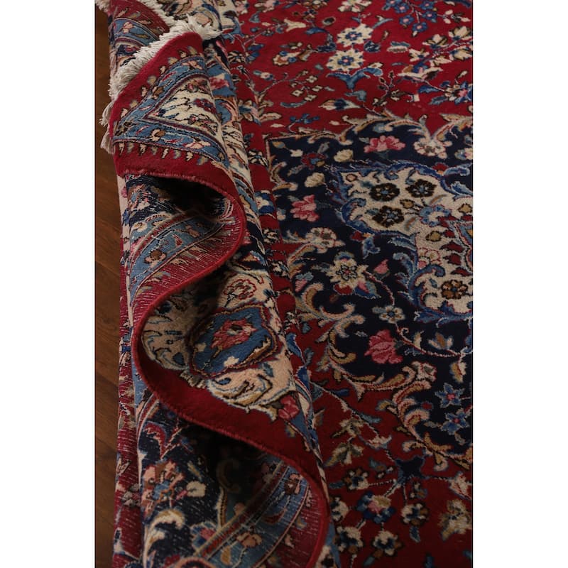 Hand Knotted Oriental 100% Wool Carpet Traditional Floral Red Mashad Area Rug - 12' 11'' X 10' 1''
