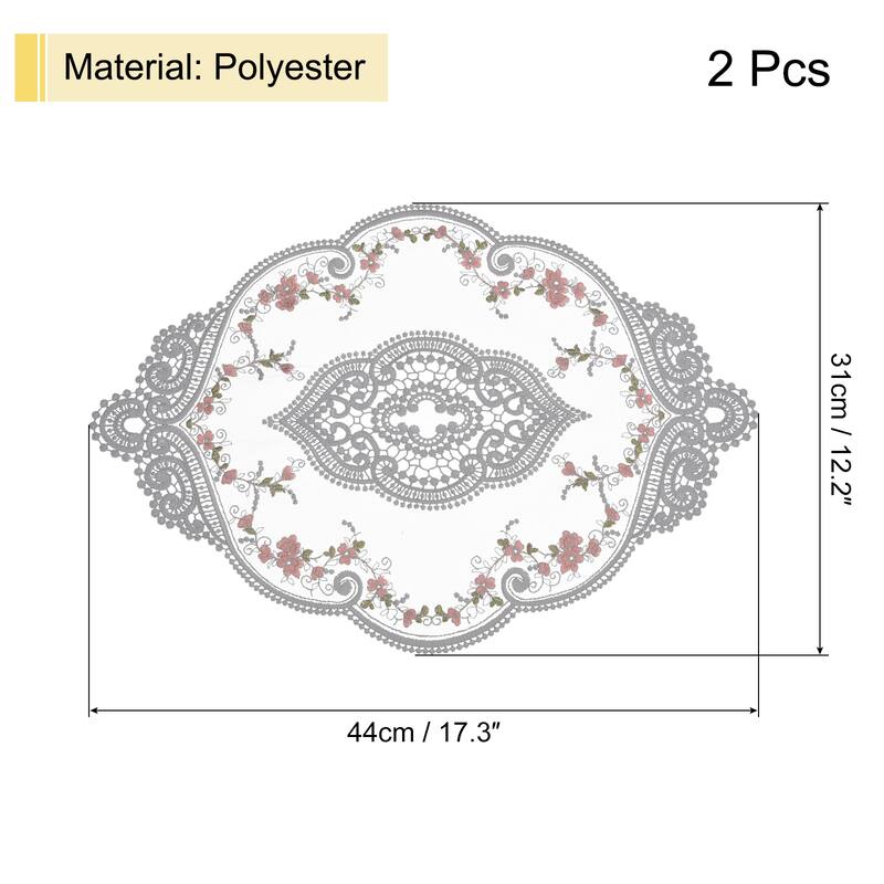 2Pack 12x17in Retro Lace Placemat Oval French Crochet Doilies Coasters - 12x17-in - Gray