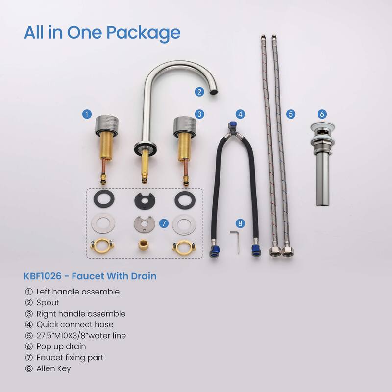 Circular X 8" Bathroom Sink Widespread Faucet with Drain Assembly