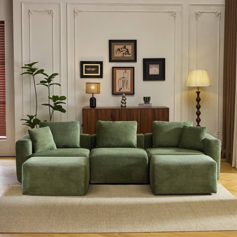 112.2‘’ W Corduroy Modern Compressed Block Sectional Couch with Plush Cushions