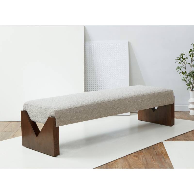 SAFAVIEH Couture Alayna Boucle Bench - 63"W x 20"D x 17"H - Oatmeal/Walnut