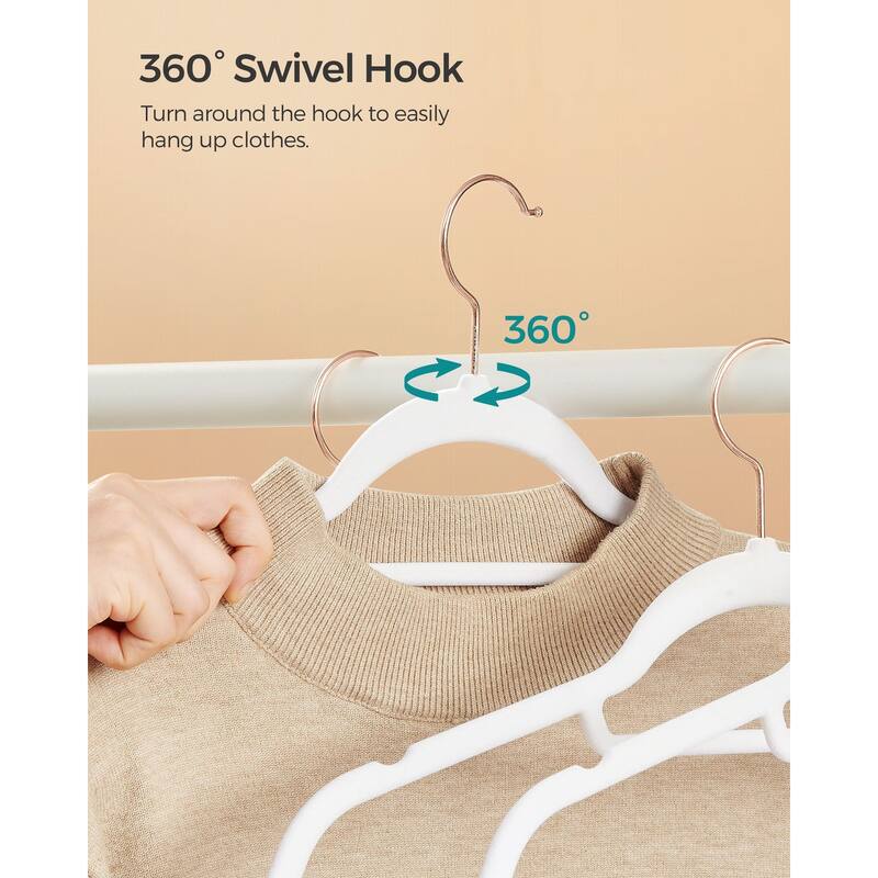Clothes Slim Velvet Hanger with Rose Gold Swivel Metal Hook and Shoulder Notches Perfect for Heavy Coats or Camisoles