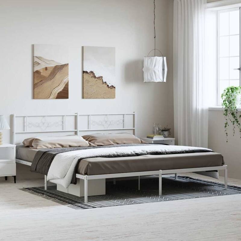 vidaXL 12 Inches White California King Metal Bed Frame No Mattress - 86.2" x 73.6" x 35.4"