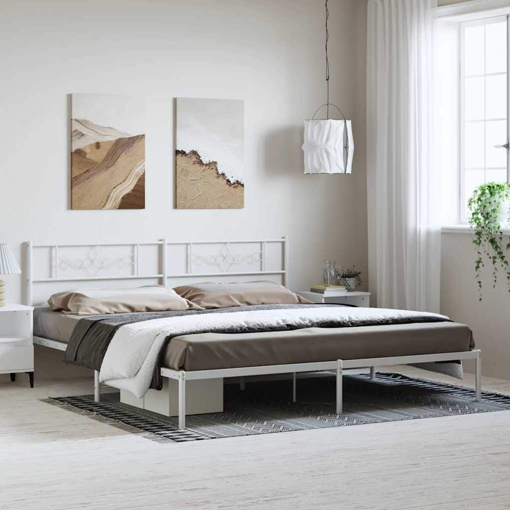 vidaXL 12 Inches White California King Metal Bed Frame No Mattress - 86.2" x 73.6" x 35.4"