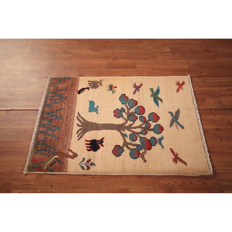 Pictorial Kazak Oriental Foyer Rug Hand-Knotted Wool Carpet - 2'0" x 3'0"