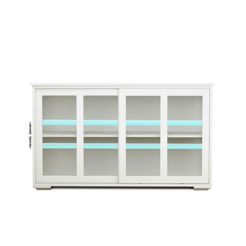 Anmytek White Sliding Door Storage Cabinet Glass Panel Living Room Display Farmhouse Decor