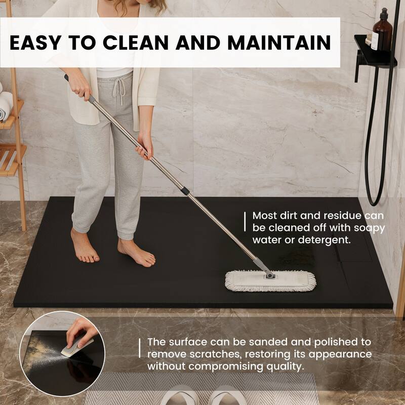 SMC Alcove Shower Pan Base with Reversible Drain, Low Profile, Wheelchair Access, Slip-Resistant, cUPC Certified