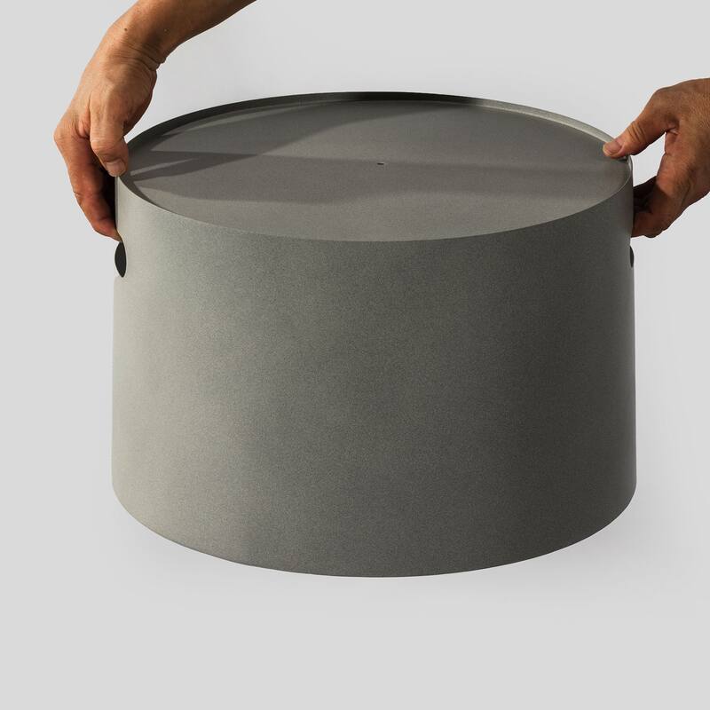 GDFStudio - Rowan Gray Steel Propane Tank Cover with Hide-Away Side Table for Outdoor Spaces