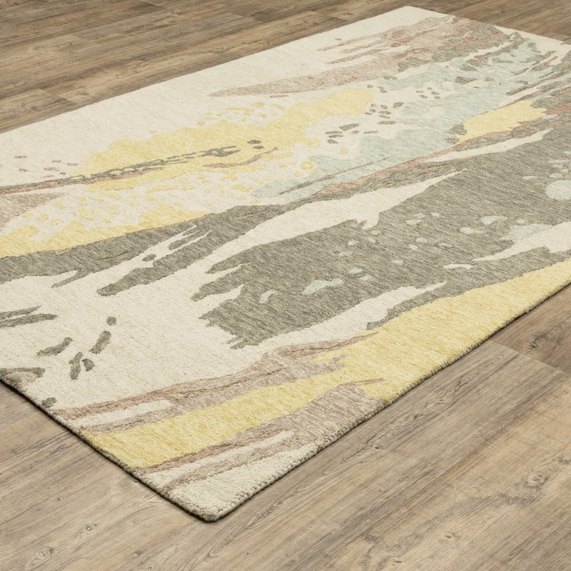 Style Haven Kitt Handmade Wool Abstract Elements Beige/ Yellow Rug