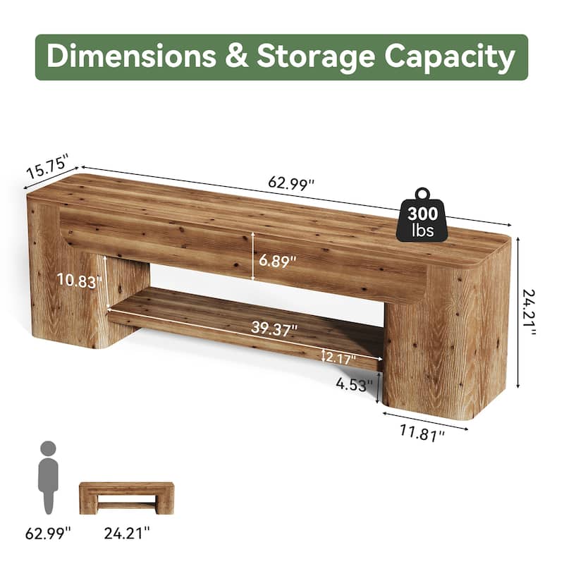 Solid Wood TV Stand for TVs up to 75 Inch, Entertainment Center with Open Storage Shelf, 63" TV Console for Living Room Bedroom