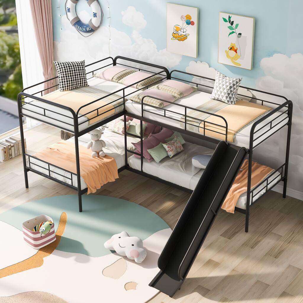 Twin Size L-Shaped Bunk Bed with Slide and Ladder - Overstock - 36881111