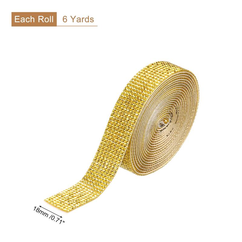 Self Adhesive Rhinestone Strips, Crystal Rhinestone Ribbon - Gold - 3 yards x 0.71 inch