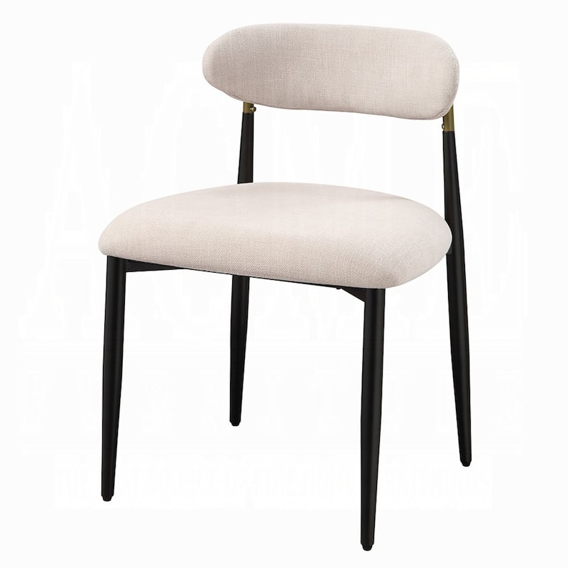 Vonn Side Dining Chair Set of 2, Beige Chenille, Curved, Metal Legs
