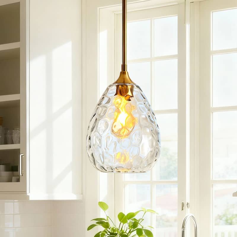 Modern Gold 1-Light Hand-blown Glass Pendant Light Art Deco for Kitchen Island - 7.8" W x 11.2" H