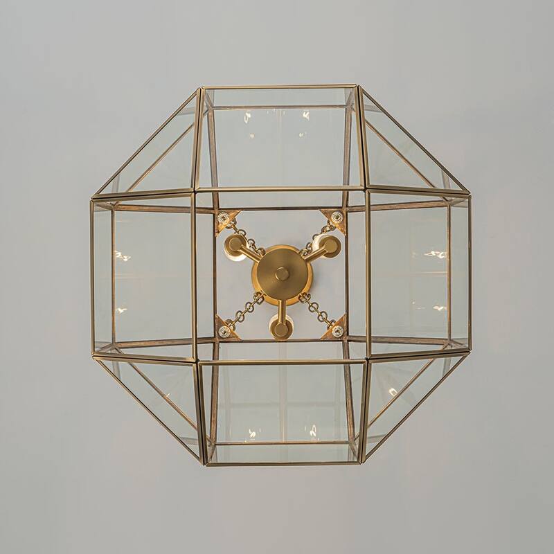 Modern 3-Light Polygonal Cube Clear Glass Metal Lantern Chandelier - 18.1in