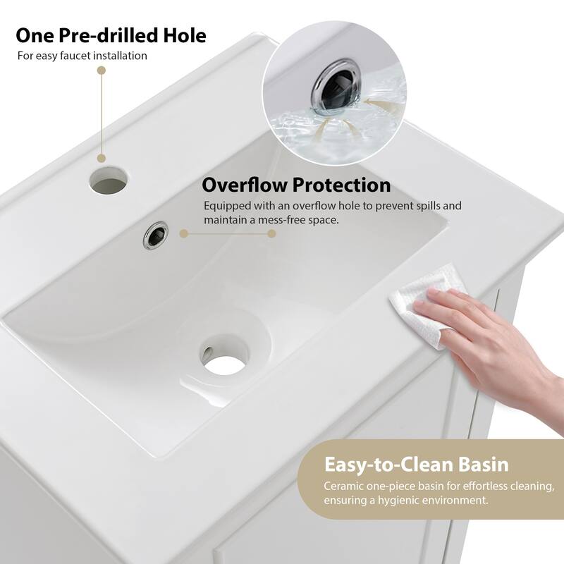 20" Modern Small Bathroom Vanity Cabinet With Ceramic Basin - 20"*15.5"*33.3", Ample Storage, 1 Soft-Close Door