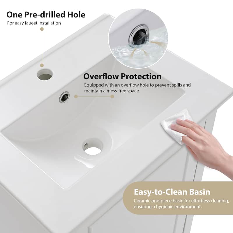 Modern Small Bathroom Vanity Cabinet with Basin, Ample Storage & 1 Soft-Close Door