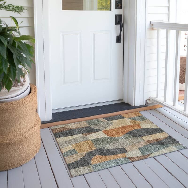 Machine Washable Indoor/ Outdoor Contemporary Layers Chantille Rug - Terracotta - 1'8" x 2'6"