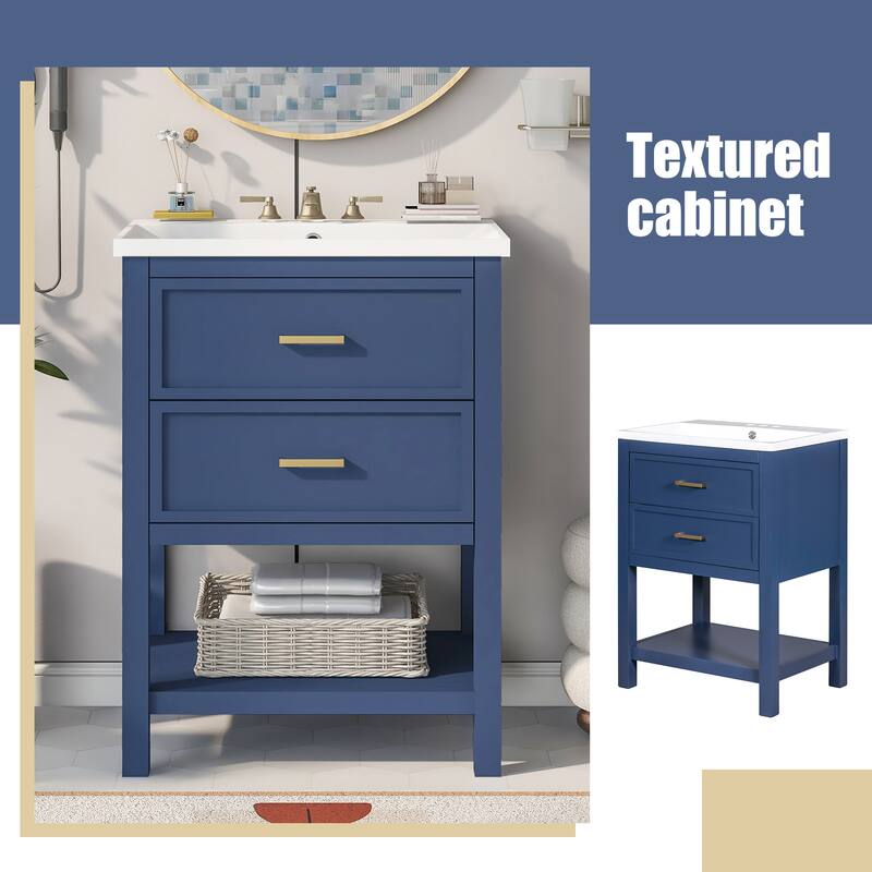 24'' Bathroom Vanity with Top Single Sink with 2 Drawers
