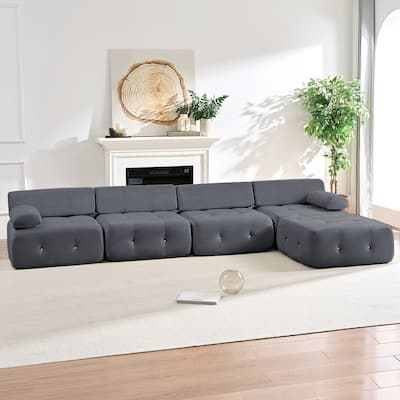 Mixoy 134inch Modular Sectional Sofa with Ottoman,Velvet L-Shaped Couch Indoor for Living Room - 133.9"w x 66.9"D x 24.8"H