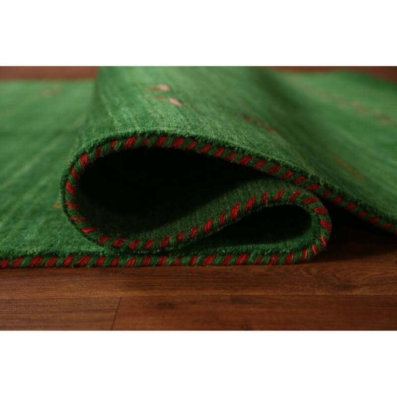 Green Gabbeh Indian Rug Handmade Wool Carpet - 5'1" x 7'8"