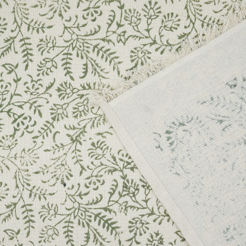 Fabdivine Hand Block Floral Print Waffle Weave Kitchen, Dining Room Use, Gift Hand Towel - Junglee Ghass- Light Green - Set of 8