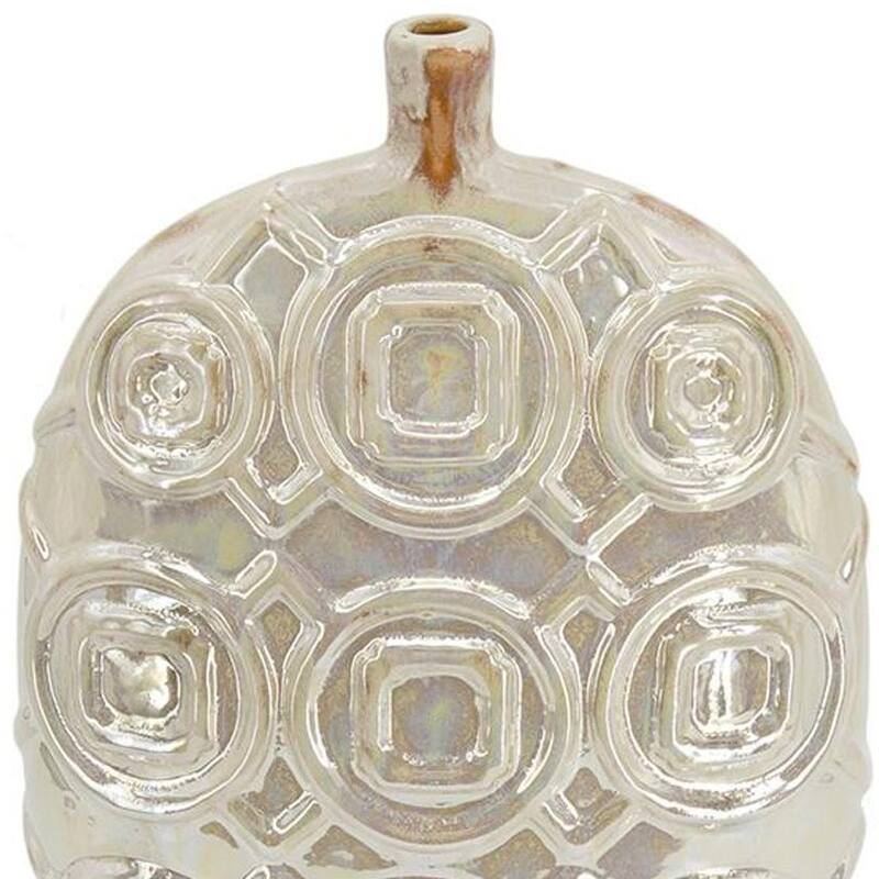16" Cream Geometric Ceramic Bud Table Vase - 9.10