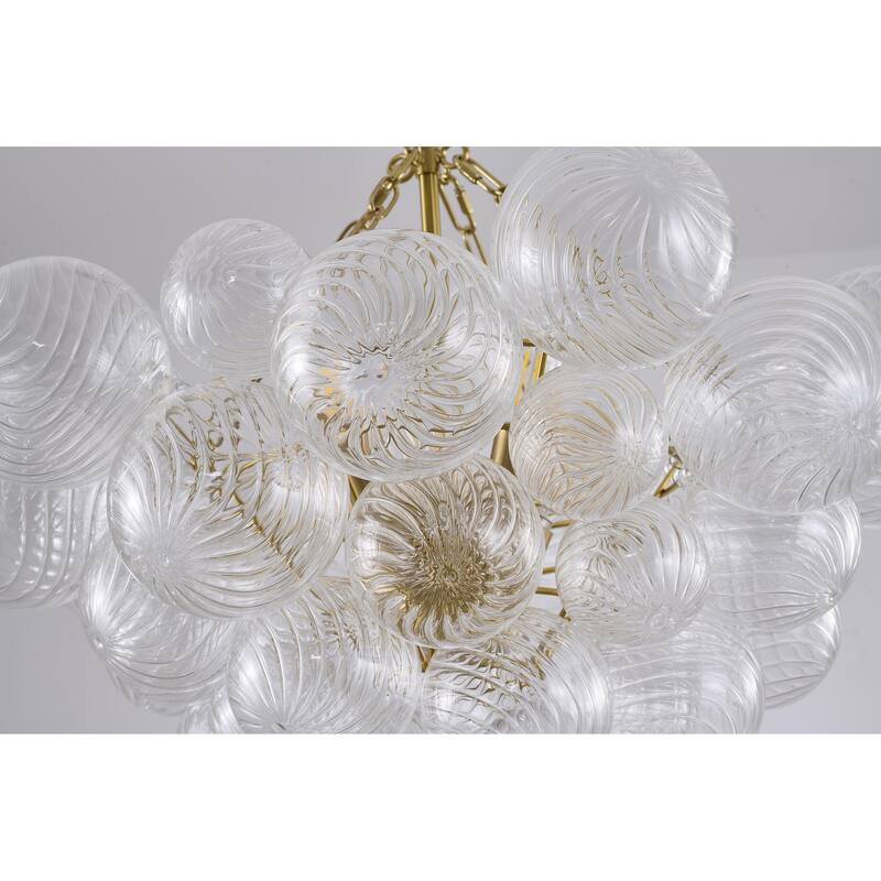8-Light Brass Chandelier With Clear Swirl Glass Accents