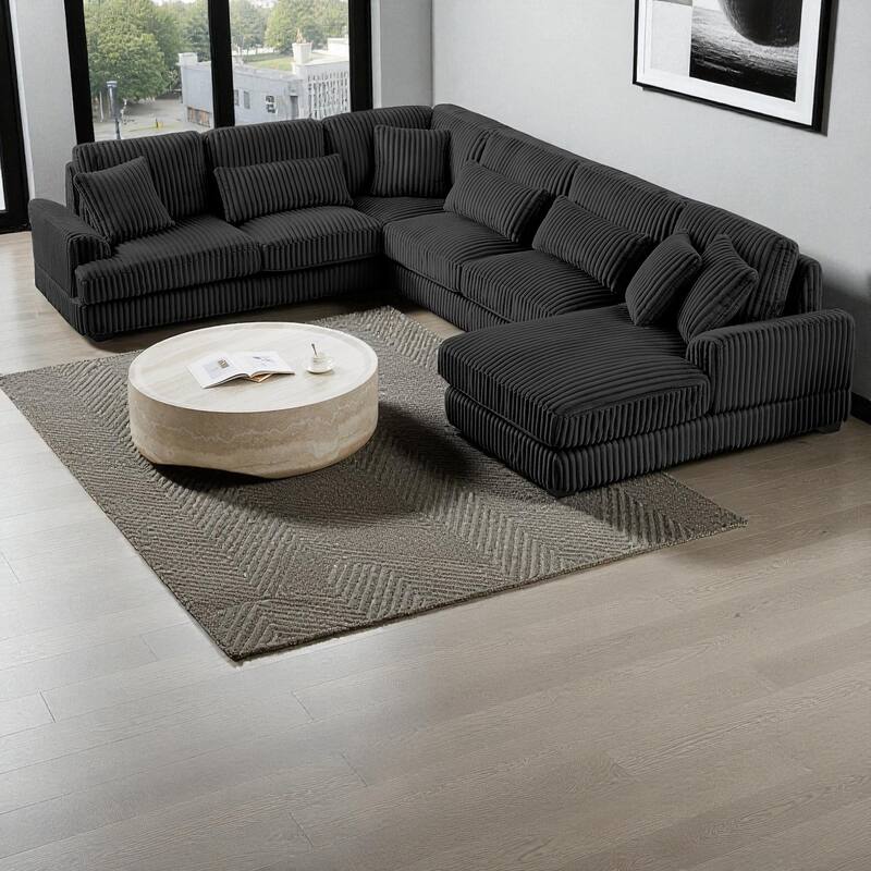 129" Oversized U-Shaped Sectional Sofa with Chaise Lounge, Soft Corduroy Upholstery and Pillows for Living Room