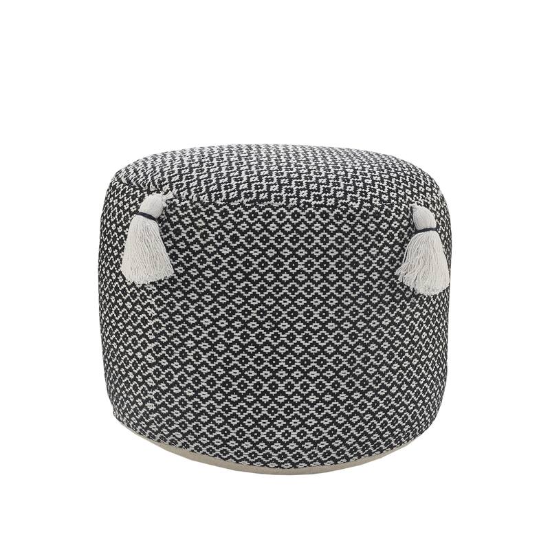 Zyad Farmhouse Black/White Geometric Handmade Round Pouf Ottoman by Sevita