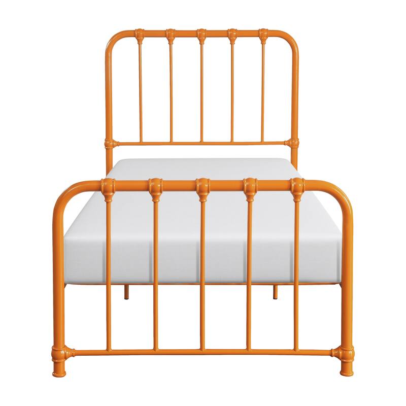 Bethany Metal Twin Bed with Orange Finish, Platform Frame, No Box Spring Required, Bed in a Box