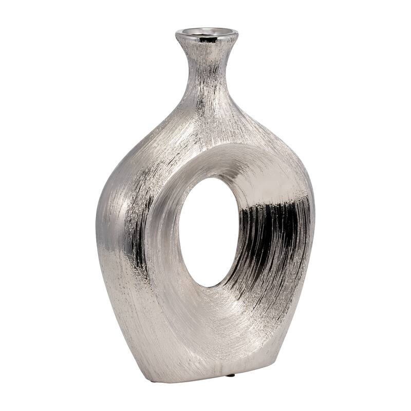 Modern Ceramic Textured Oval Cut-Out Vase - Home Decor - 13"