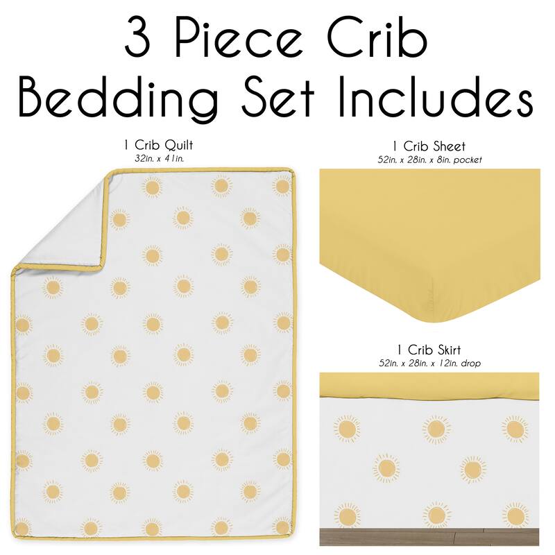 Sweet Jojo Designs White and Yellow Boho Sun Boy, Girl, Unisex/Gender Neutral 3pc Nursery Crib Bedding Set - Bohemian Celestial