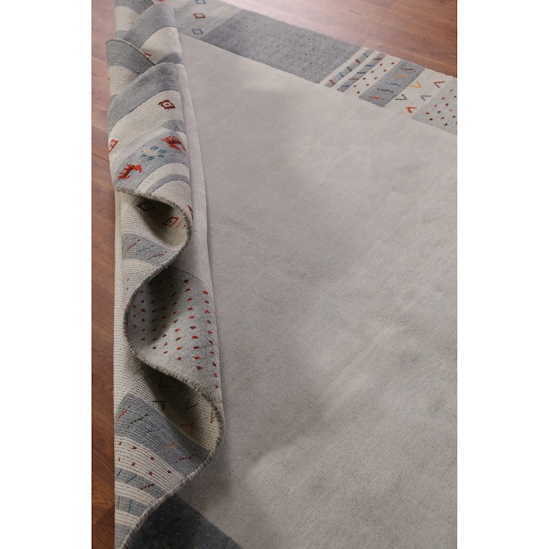Hand Knotted Oriental 100% Wool Carpet Tribal Animal Pictorial Greys & Charcoal Gabbeh Area Rug - 7' 8'' X 5' 3''