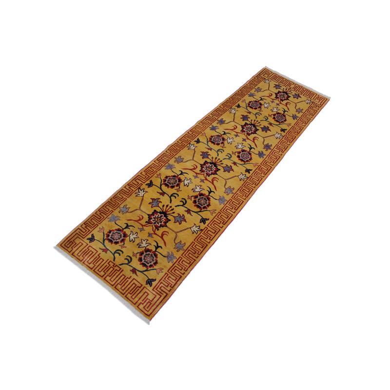 Southwestern Super Kazak Enzo Gold/Red Hand Knotted Wool Runner - 2'11'' x 10'1''