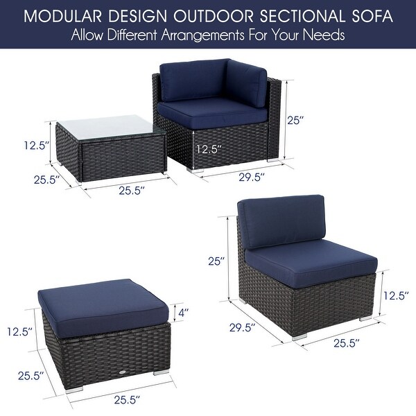 PHI VILLA 6-Seater Patio Fire Pit sets: Table 28"×28" 50,000BTU & Rattan Wicker Sectional Sofa