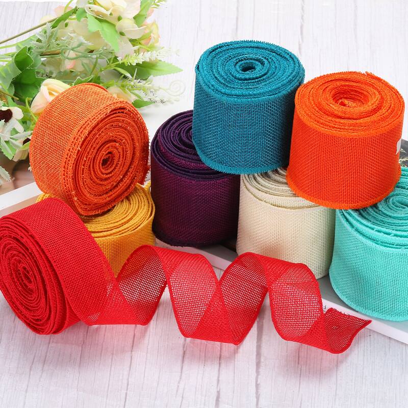 Burlap Ribbon Fabric Wired Edge Dark Orange for Wrapping