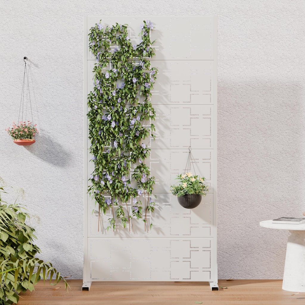 Modern Metal Privacy Screen Outdoor Decorative Partition with Stable Base Hanging Plant-Friendly Panel - 60"H x 30"W