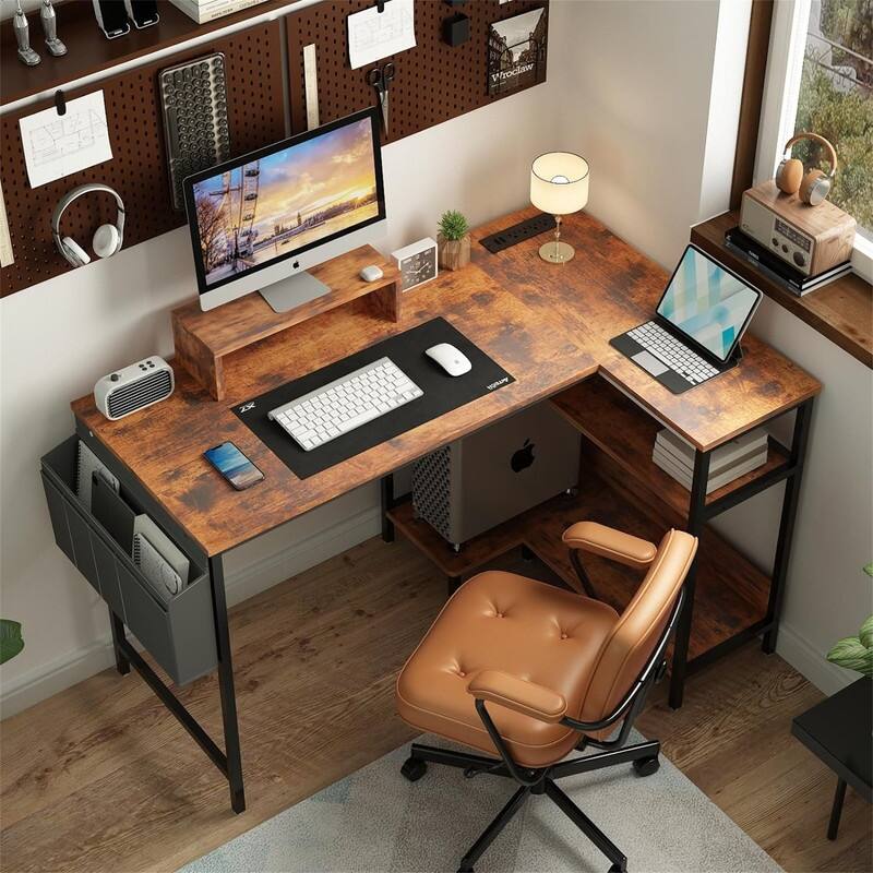 L Shaped Desk 47 Inch Computer Desk with Outlets