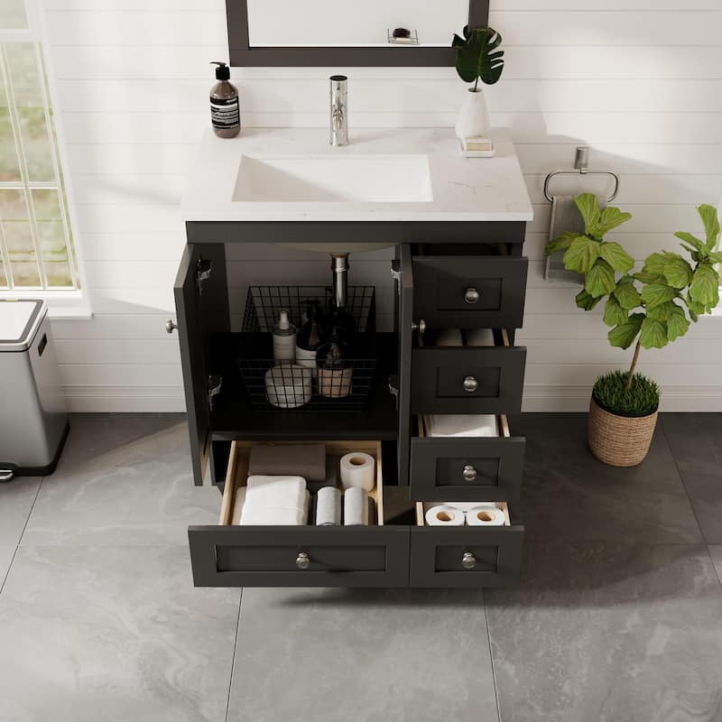 Eviva Happy 28"W Bath Vanity with Carrara Quartz Top