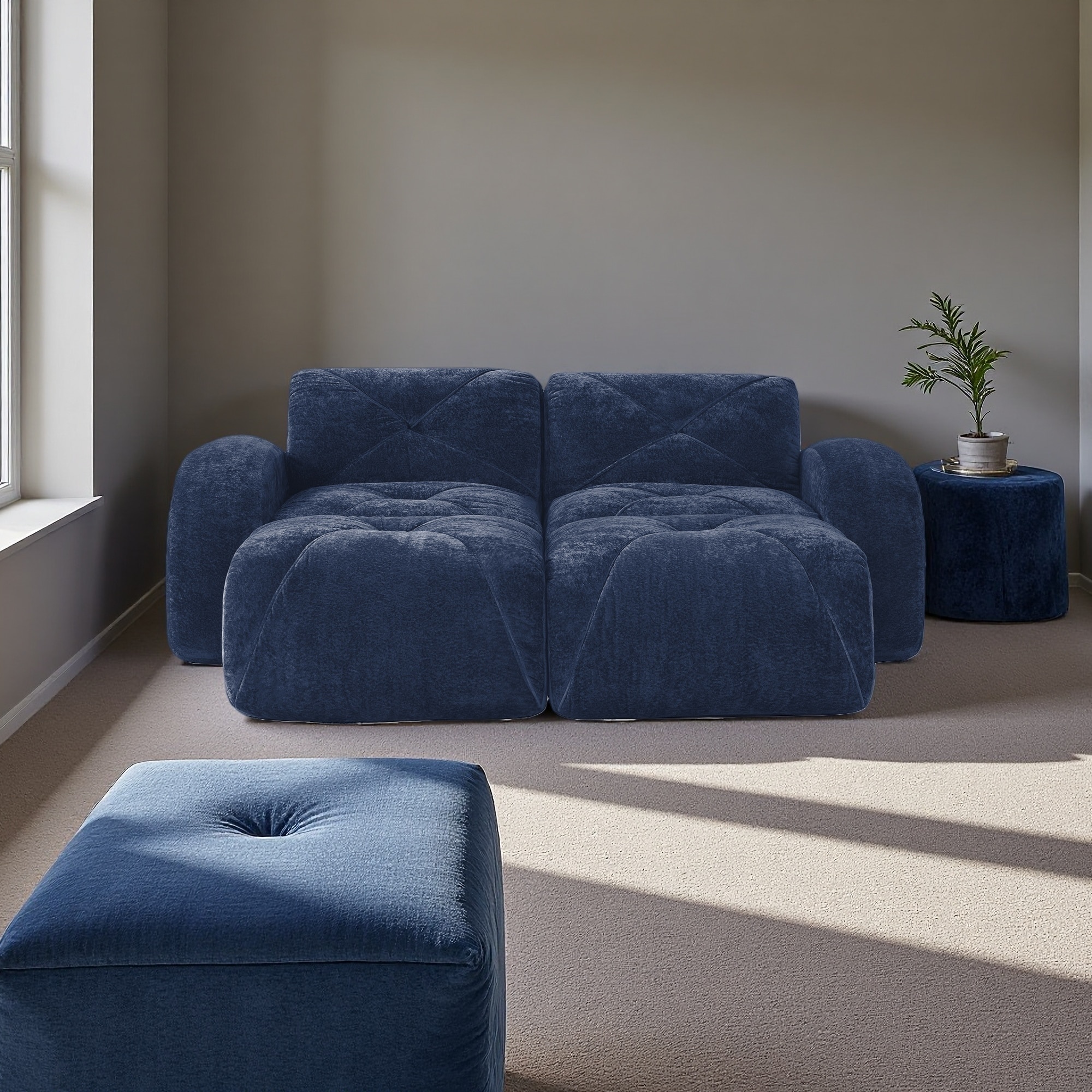 80.3" Velvet U-Shaped Boneless Modular Sectional Sofa with Ottomans