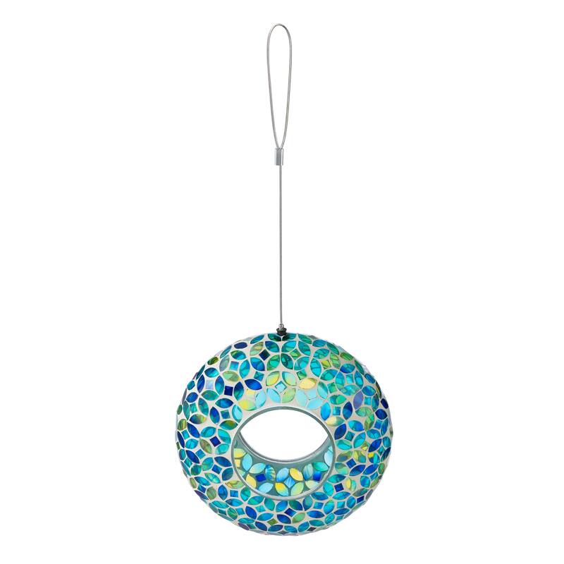 Glitzhome Round Hanging Multi-Color Mosaic Dots Birdfeeder