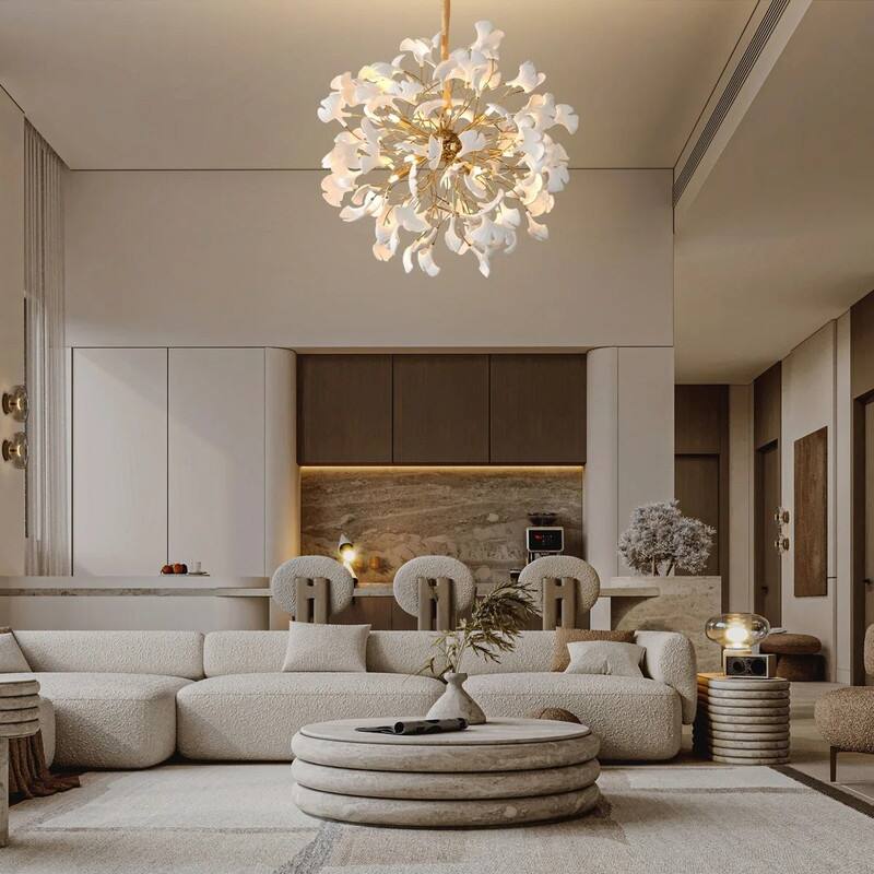 KAYLA Modern Gold Tree Branch Ginkgo Leaf Chandelier - 55" Rectangle Ceramic & Aluminum Design