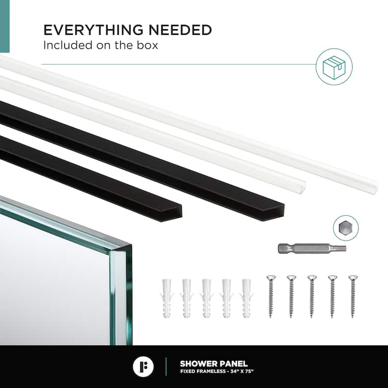 Fine Fixtures Single Fixed Clear Tempered Glass Shower Panel