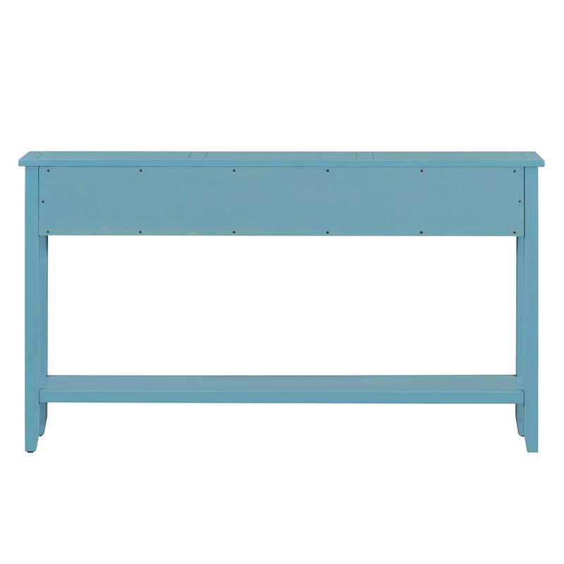 Entryway Console Table 60" Long Solid Wood Sofa Table Accent Tables with 4 Storage Drawers and Bottom Shelf for Living Room