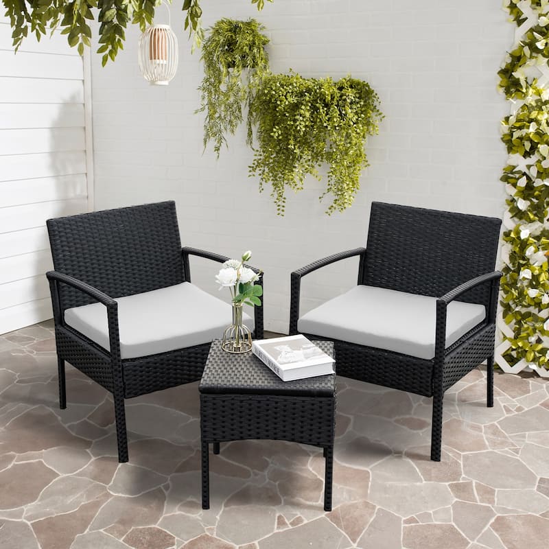 3 PCS Outdoor Patio Bistro, Rattan Conversation Chairs Set, Balcony Furniture Set - 28"H x 23.3"W x 23.3"D