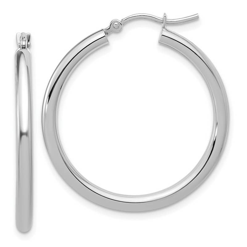 Curata 14k White Gold Polished Lightweight Tube Hoop Earrings - 30x32mm